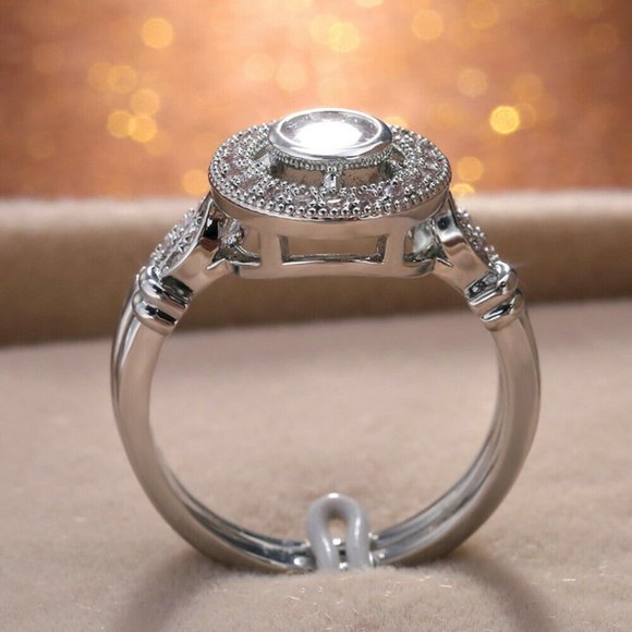 Luxury 925 Silver Round Cut White Sapphire Ring - Picture 2 of 5